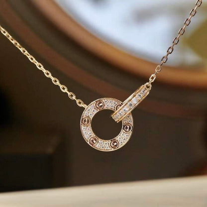 [baslovejewels]LOVE 7.6MM NECKLACE ROSE GOLD AND SILVER  FULL DIAMOND