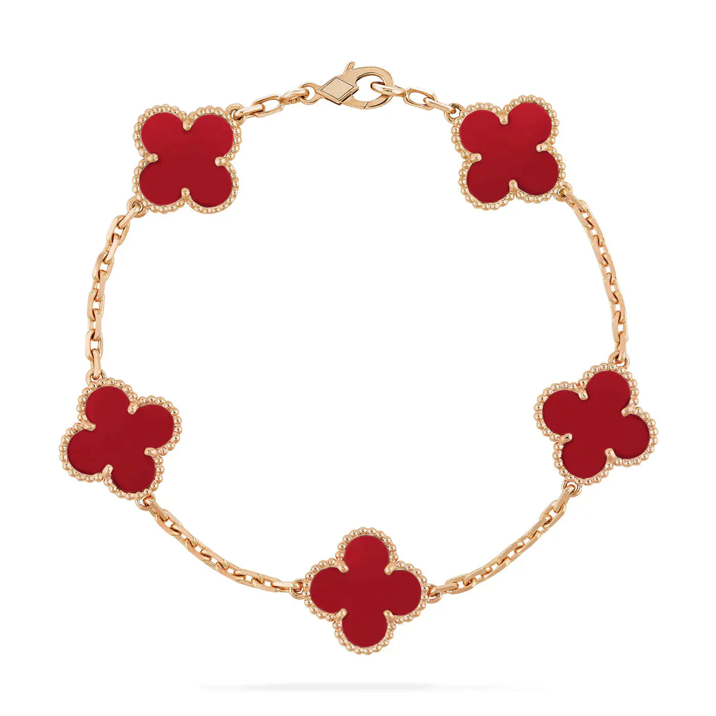 [baslovejewels]CLOVER 5 MOTIFS RED AGATE  BRACELET