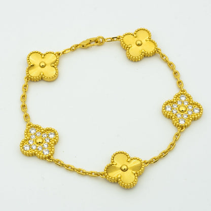[baslovejewels]CLOVER BRACELET 5 MOTIFS GOLD DIAMOND