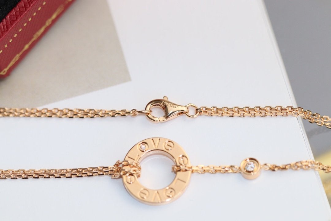 [baslovejewels]LOVE NECKLACE ADJUSTABLE ROSE GOLD 2 DIAMOND