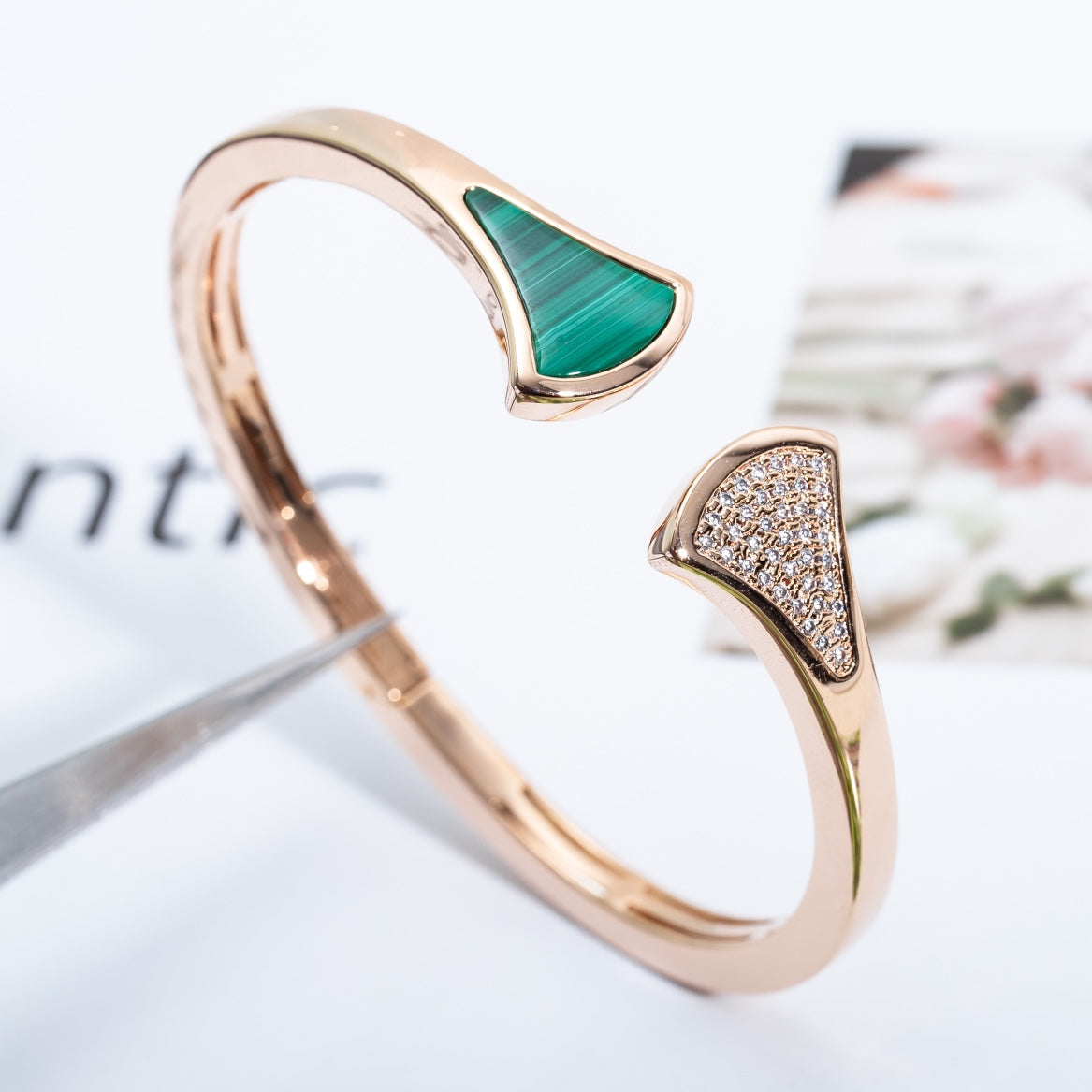 [baslovejewels]DREAM BRACELET OPEN MALACHITE PINK GOLD