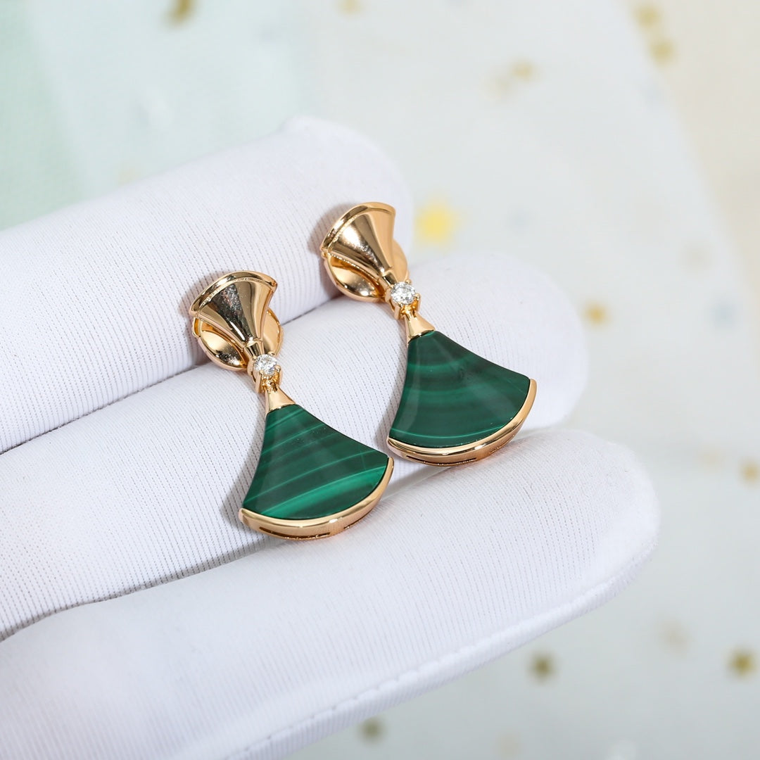 [baslovejewels]DREAM MALACHITE PINK GOLD EARRINGS