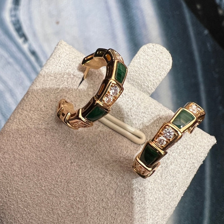 [baslovejewels]SERPENTI MALACHITE PINK GOLD EARRINGS
