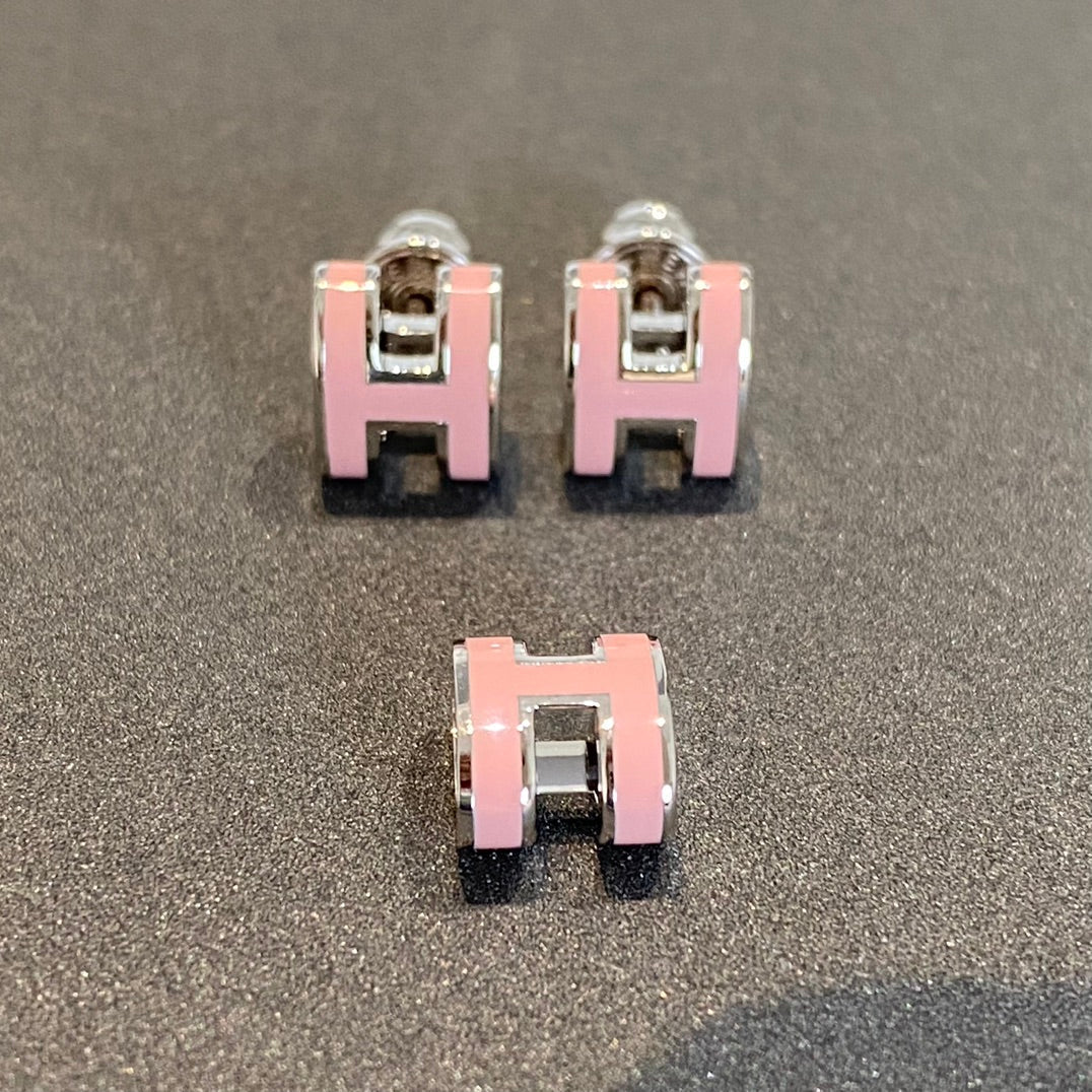 [baslovejewels]MINI POP H SILVER EARRINGS PINK