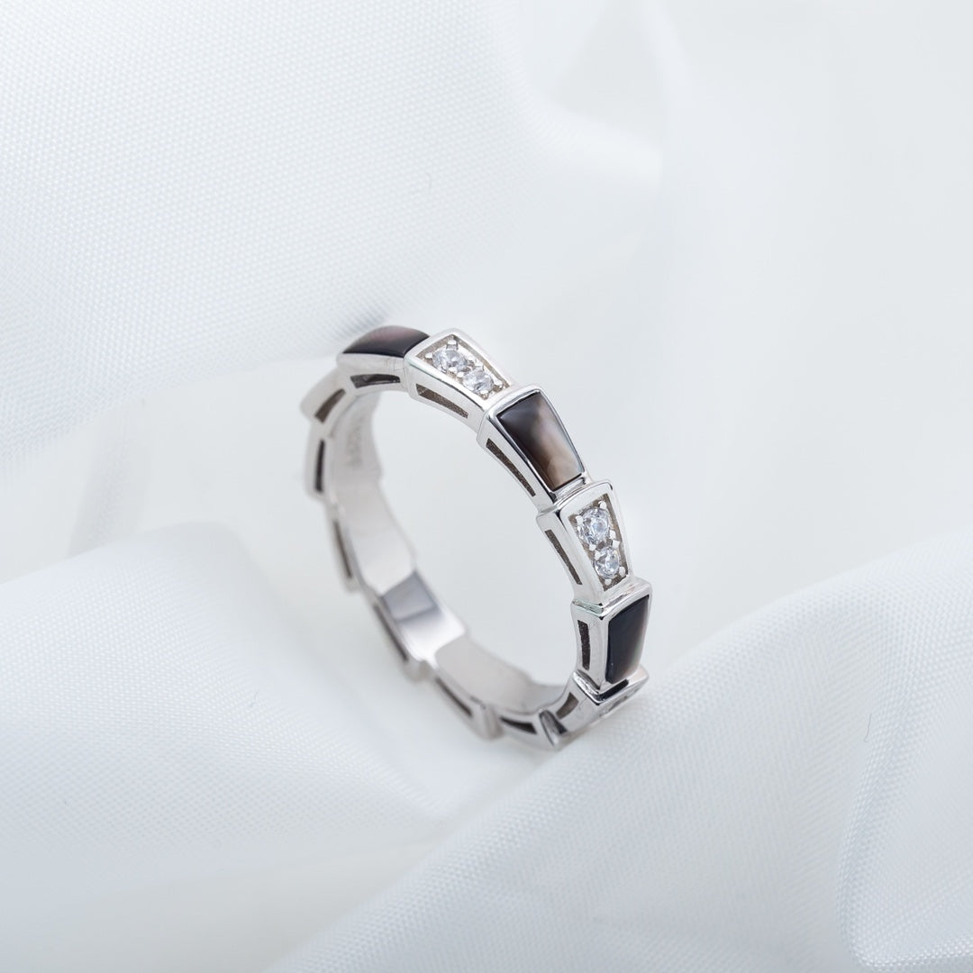 [baslovejewels]SERPENTI RING SILVER  DIAMOND BLACK MOP 3MM