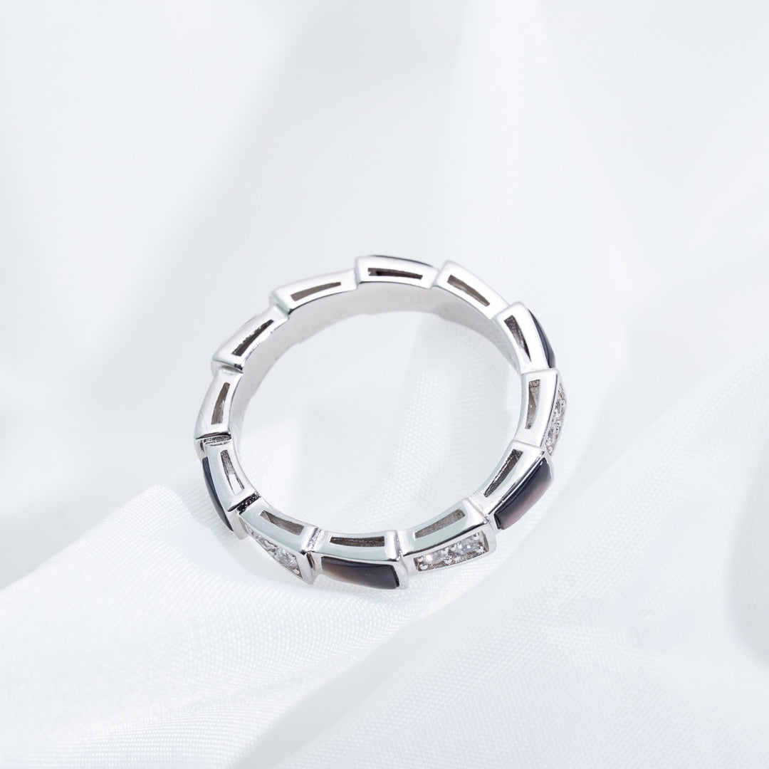 [baslovejewels]SERPENTI RING SILVER  DIAMOND BLACK MOP 3MM