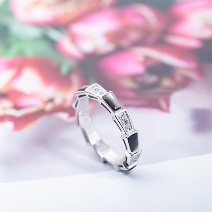 [baslovejewels]SERPENTI RING SILVER  DIAMOND BLACK MOP 3MM