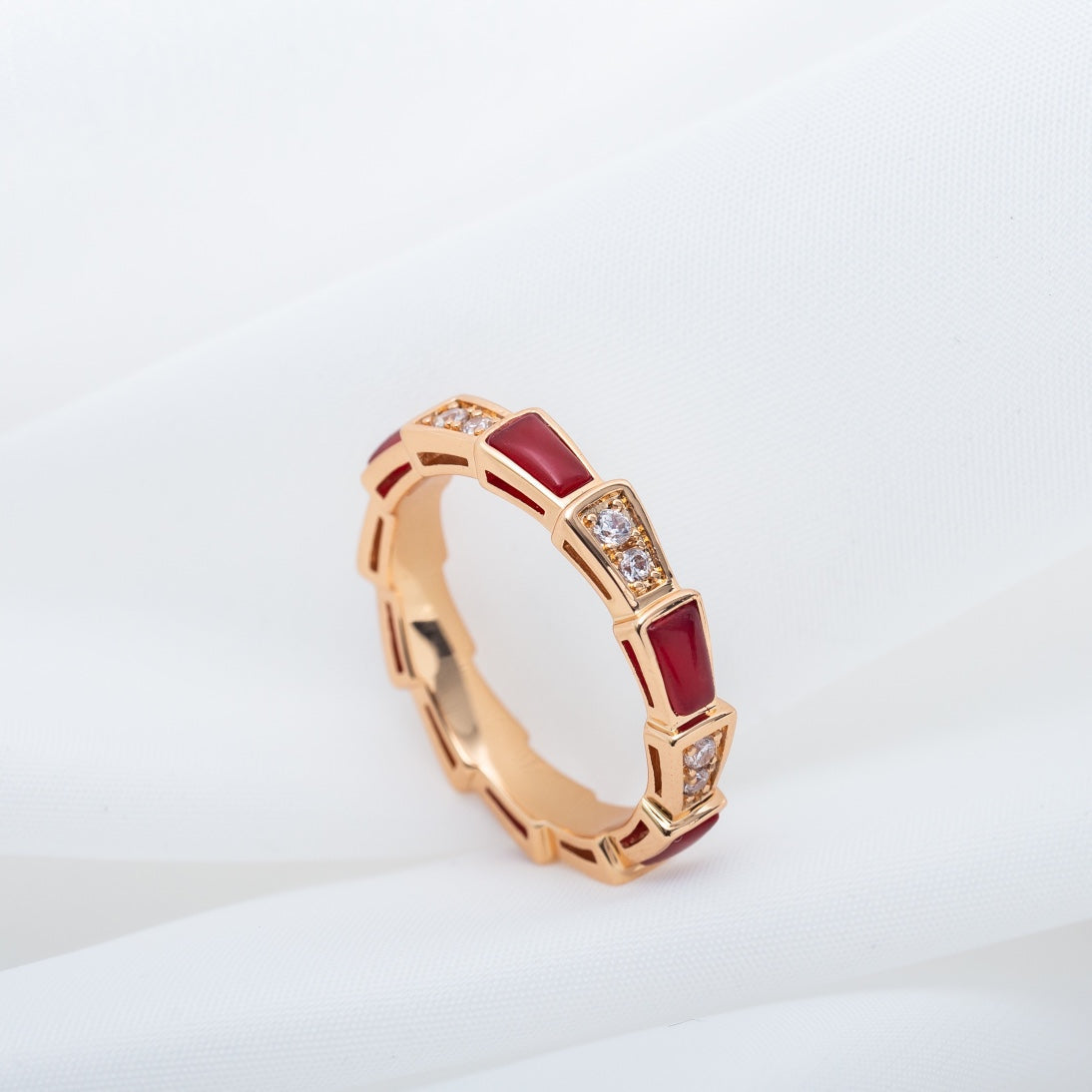 [baslovejewels]SERPENTI RING PINK GOLD CARNELIAN DIAMOND 3MM