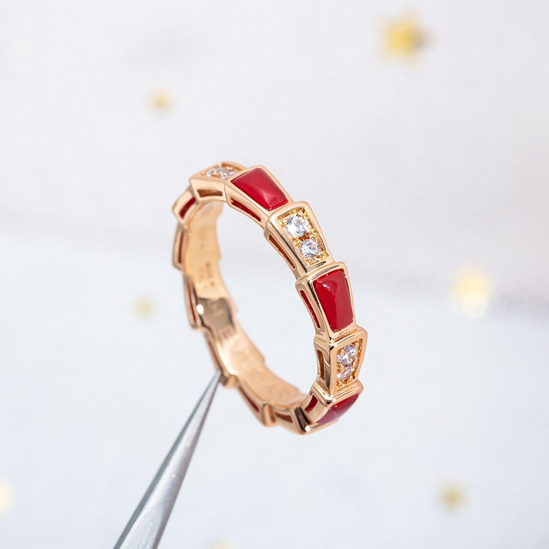 [baslovejewels]SERPENTI RING PINK GOLD CARNELIAN DIAMOND 3MM