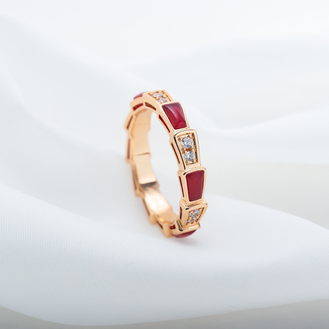 [baslovejewels]SERPENTI RING PINK GOLD CARNELIAN DIAMOND 3MM