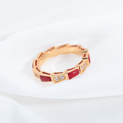 [baslovejewels]SERPENTI RING PINK GOLD CARNELIAN DIAMOND 3MM
