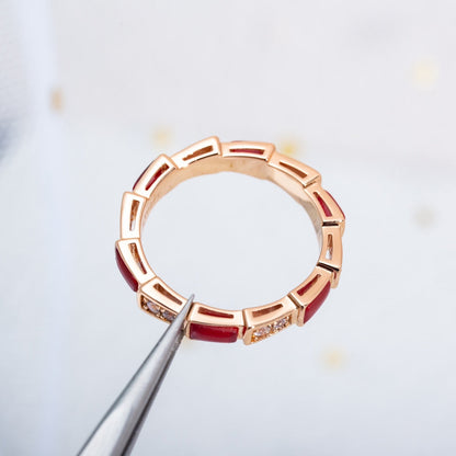 [baslovejewels]SERPENTI RING PINK GOLD CARNELIAN DIAMOND 3MM