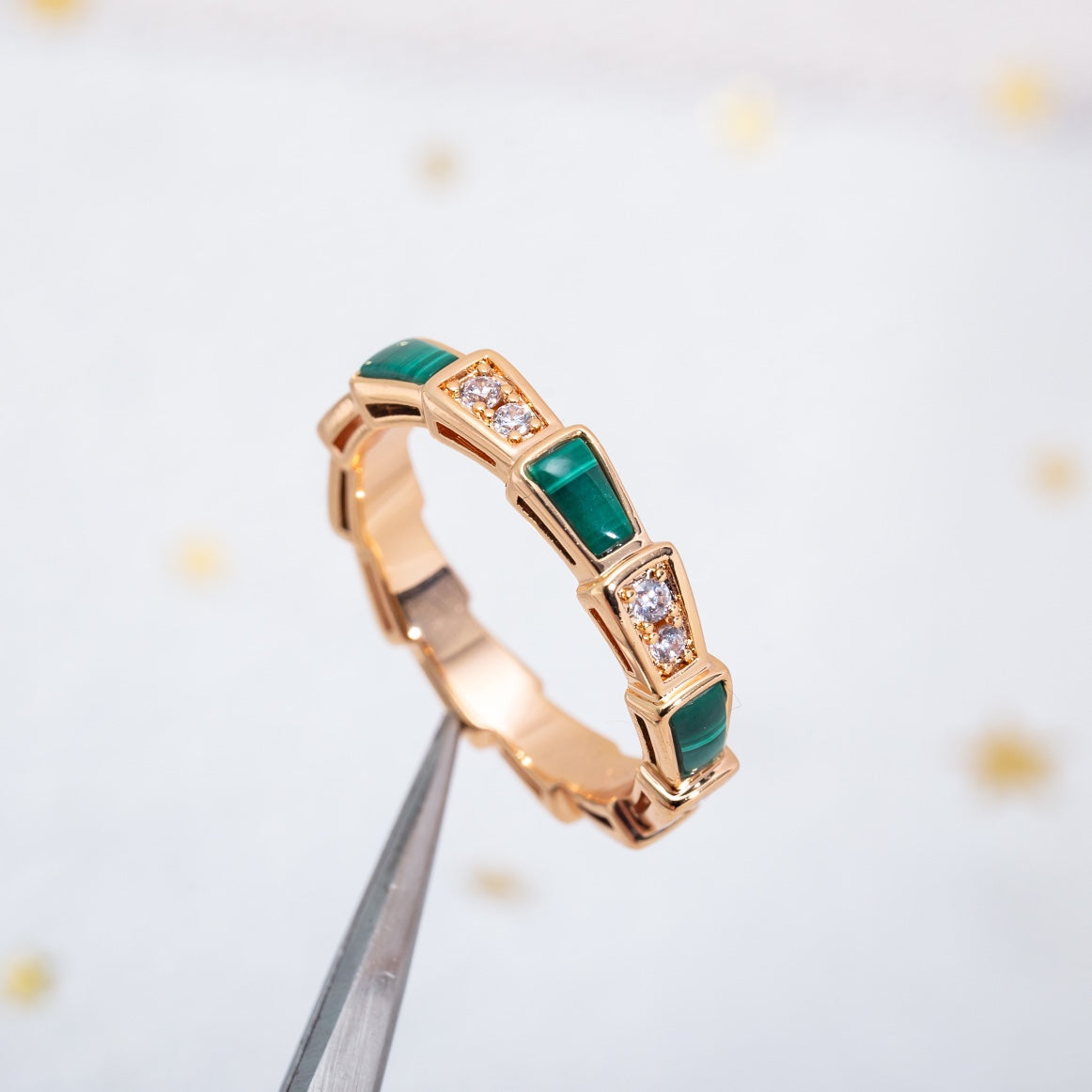 [baslovejewels]SERPENTI RING PINK GOLD MALACHITE DIAMOND 3MM
