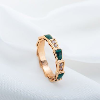 [baslovejewels]SERPENTI RING PINK GOLD MALACHITE DIAMOND 3MM