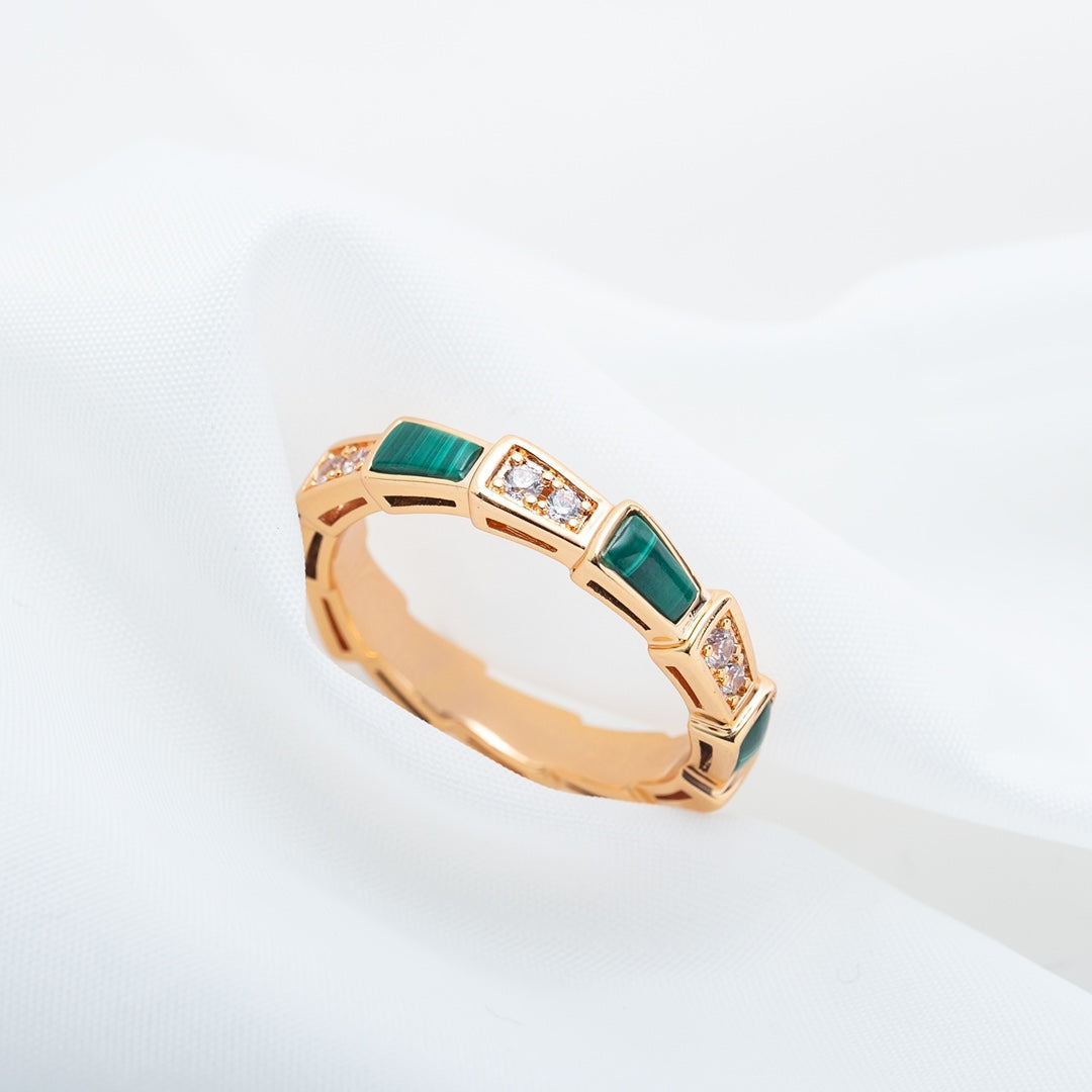 [baslovejewels]SERPENTI RING PINK GOLD MALACHITE DIAMOND 3MM
