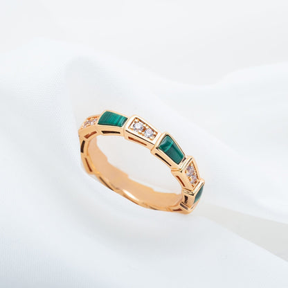 [baslovejewels]SERPENTI RING PINK GOLD MALACHITE DIAMOND 3MM