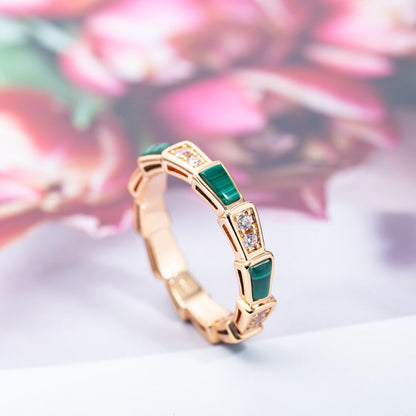 [baslovejewels]SERPENTI RING PINK GOLD MALACHITE DIAMOND 3MM