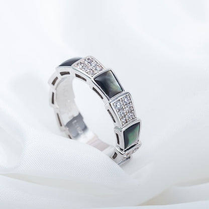 [baslovejewels]SERPENTI RING SILVER DIAMOND BLACK MOP 4MM