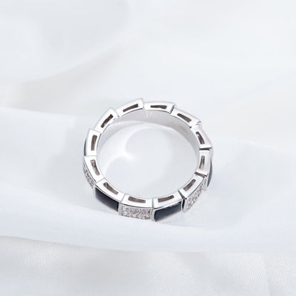 [baslovejewels]SERPENTI RING SILVER DIAMOND BLACK MOP 4MM