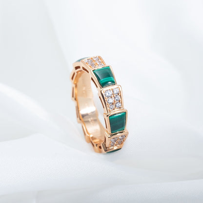 [baslovejewels]SERPENTI RING PINK GOLD MALACHITE DIAMOND PAVED 4MM