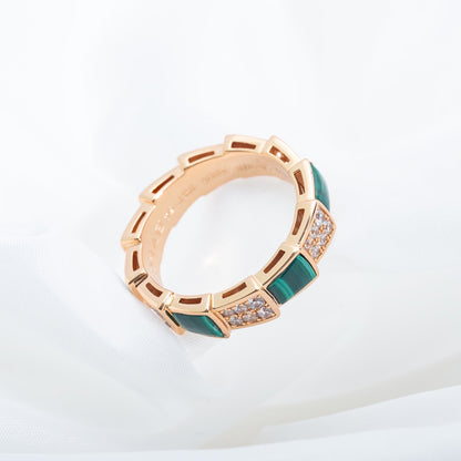 [baslovejewels]SERPENTI RING PINK GOLD MALACHITE DIAMOND PAVED 4MM