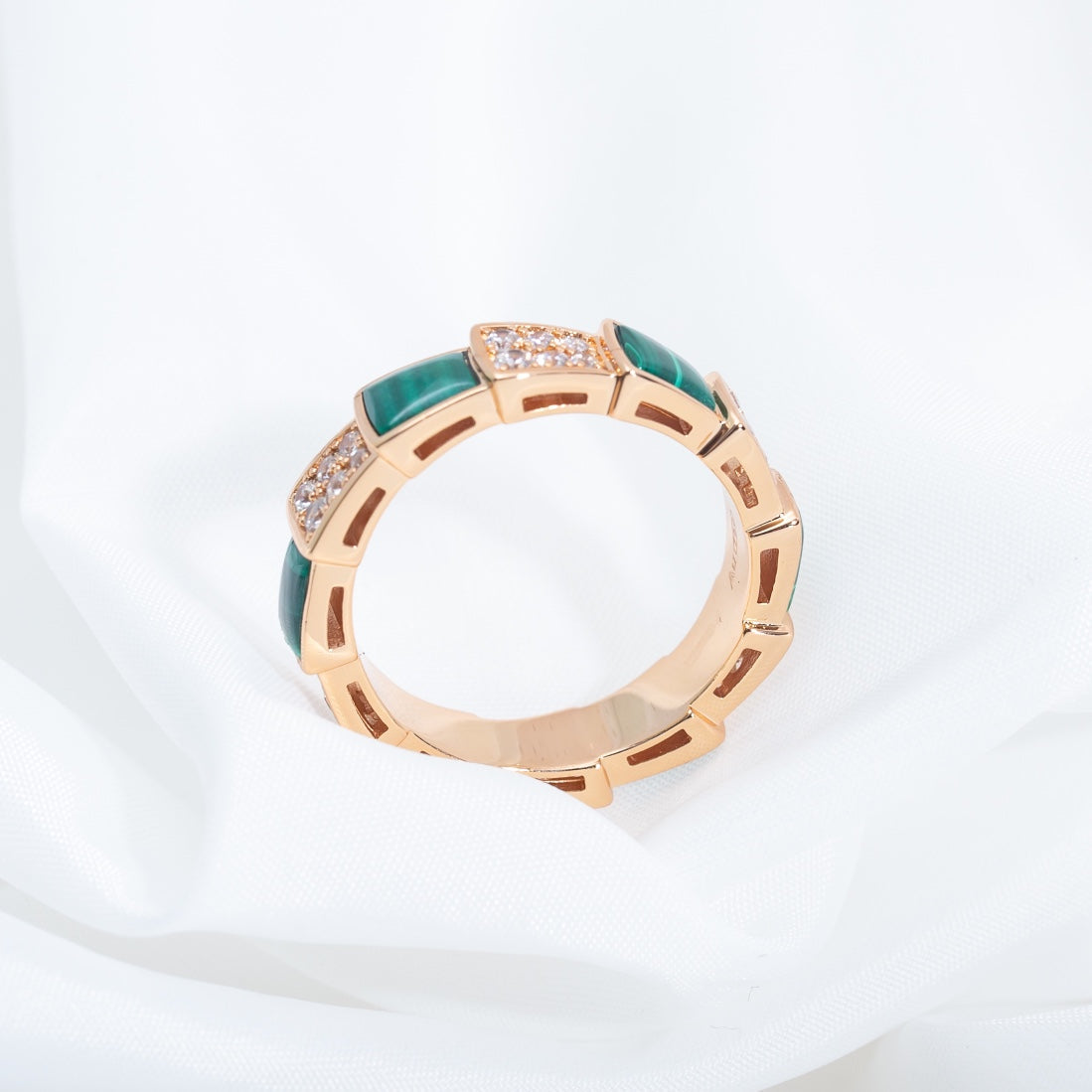 [baslovejewels]SERPENTI RING PINK GOLD MALACHITE DIAMOND PAVED 4MM