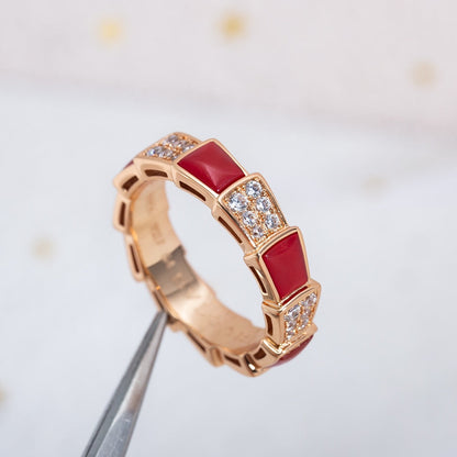 [baslovejewels]SERPENTI RING PINK GOLD CARNELIAN DIAMOND PAVED 4MM