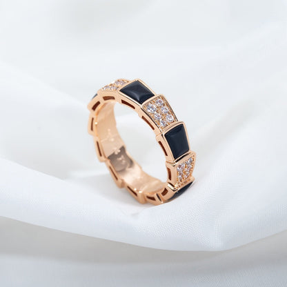 [baslovejewels]SERPENTI RING PINK GOLD BLACK MOP DIAMOND PAVED 4MM