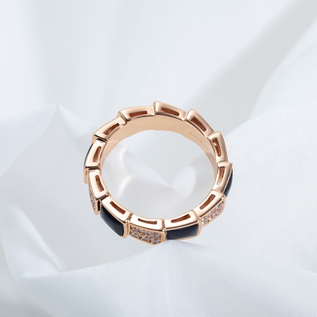 [baslovejewels]SERPENTI RING PINK GOLD BLACK MOP DIAMOND PAVED 4MM
