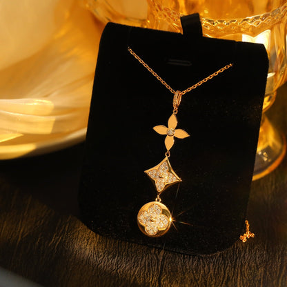 [baslovejewels]STAR AND SUN DIAMOND PINK GOLD NECKLACE