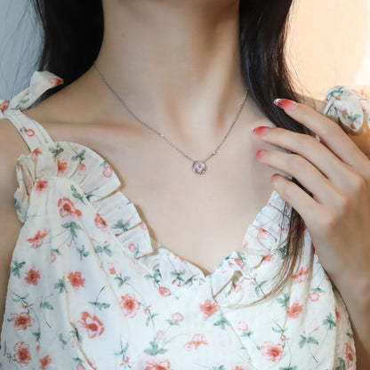 [baslovejewels]SUN PEDANT PINK GOLD 1 DIAMOND NECKLACE