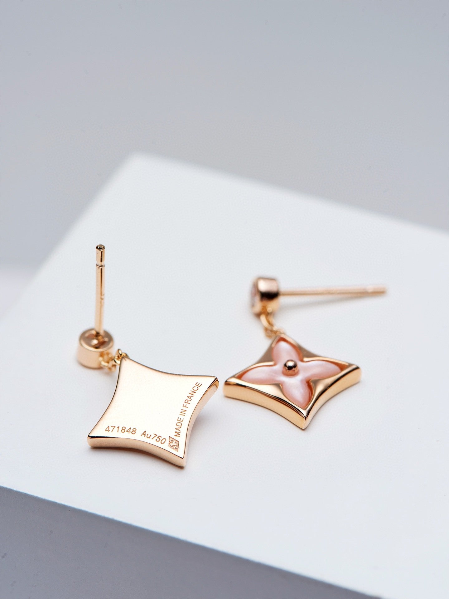 [baslovejewels]DOUBLE STAR PINK GOLD MOP DROP EARRINGS