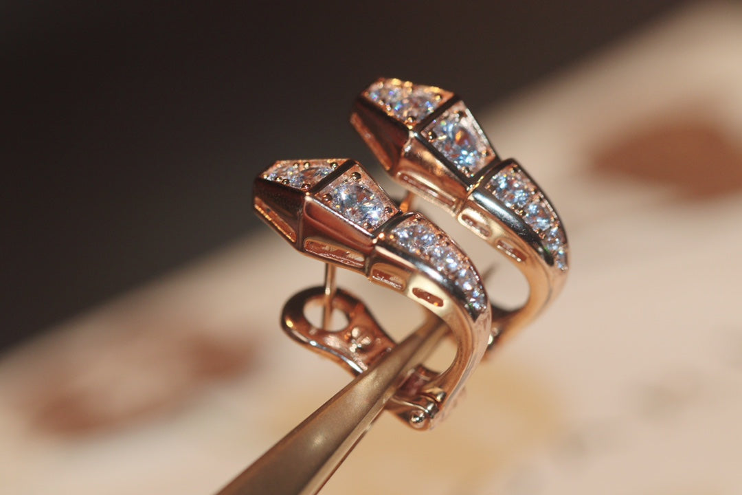 [baslovejewels]SERPENT PINK GOLD DIAMOND EARRINGS