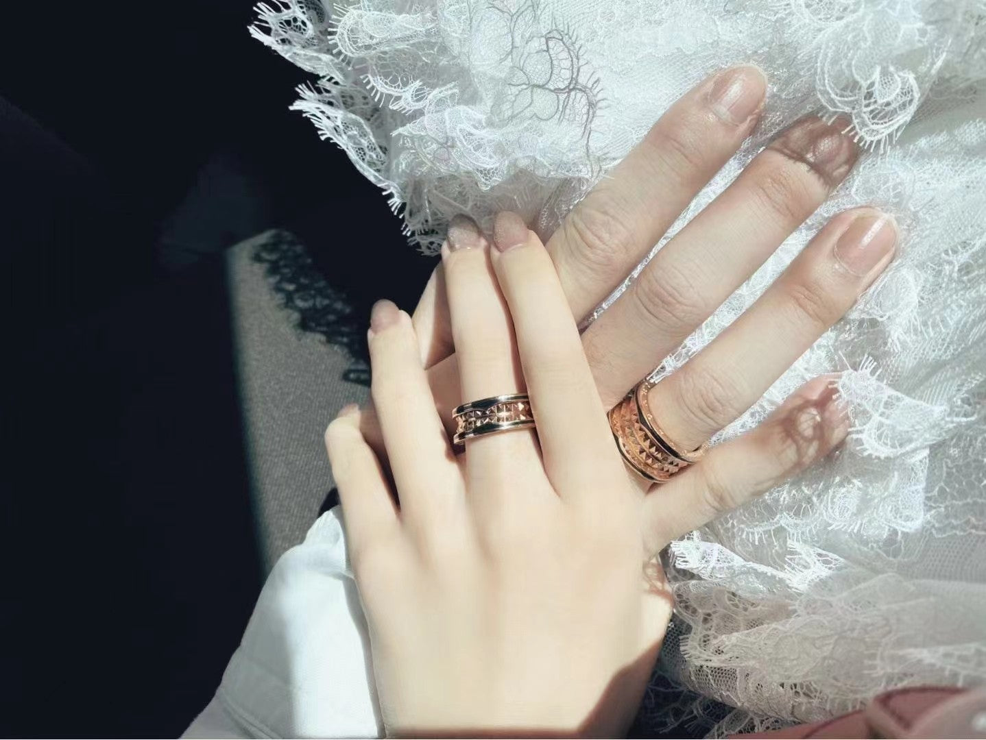 [baslovejewels]ZERO 1 ROCK BLACK CERAMIC PINK GOLD LARGE MODEL