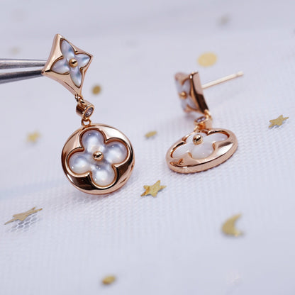 [baslovejewels]STAR AND SUN PINK GOLD MOP DROP EARRINGS