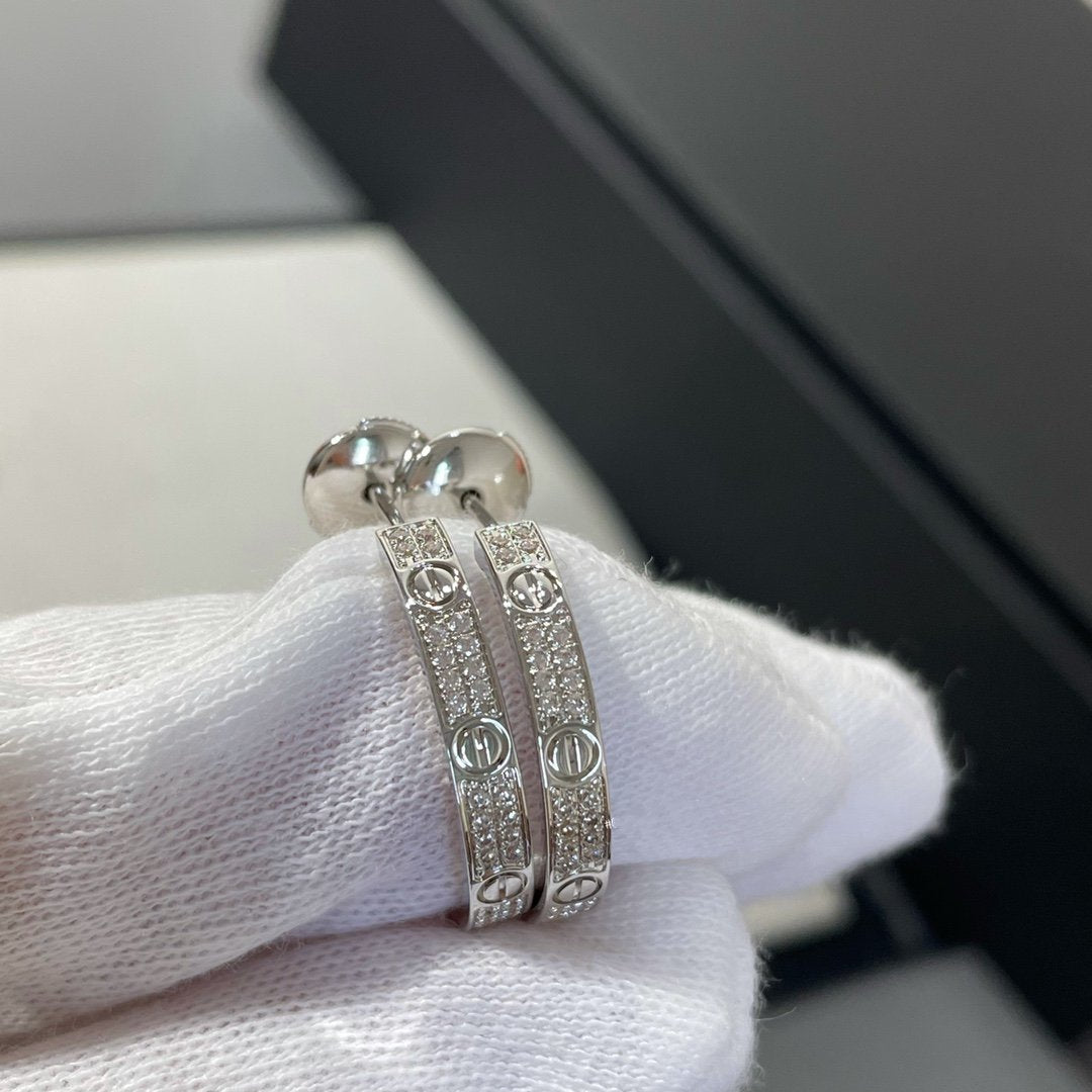 [baslovejewels]LOVE DIAMOND SILVER HOOP EARRINGS
