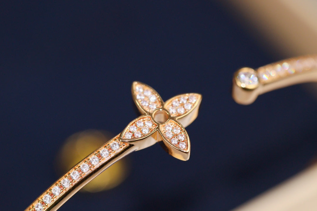 [baslovejewels]IDYLLE PINK GOLD OPEN BRACELET DIAMOND PAVED