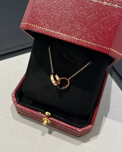 [baslovejewels]LOVE NECKLACE DOUBLE RING PINK GOLD