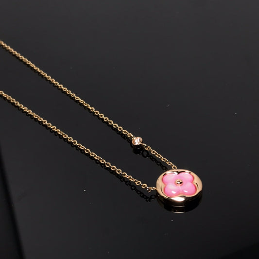 [baslovejewels]COLOR BLOSSOM PINK MOP SUN GOLD NECKLACE