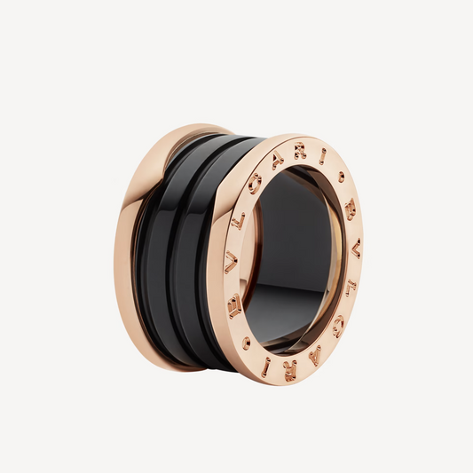 [baslovejewels]ZERO 1 FOUR-BAND LOOPS AND BLACK CERAMIC SPIRAL PINK GOLD RING