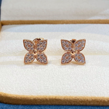 [baslovejewels]STAR BLOSSOM STUD EARRINGS PINK GOLD DIAMONDS