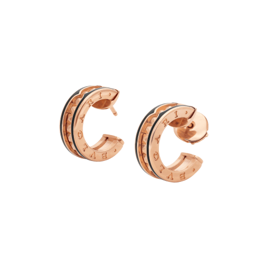 [baslovejewels]ZERO 1 ROCK PINK GOLD EARRINGS WITH STUDDED SPIRAL AND BLACK CERAMIC