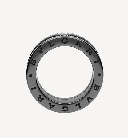 [baslovejewels]ZERO 1 ROCK FOUR-BAND BLACK CERAMIC WITH STUDDED SPIRAL AND PAVED DIAMONDS RING