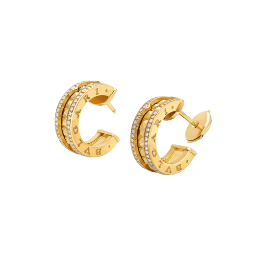 [baslovejewels]ZERO 1 ROCK GOLD EARRINGS WITH STUDDED SPIRAL AND PAVED DIAMONDS