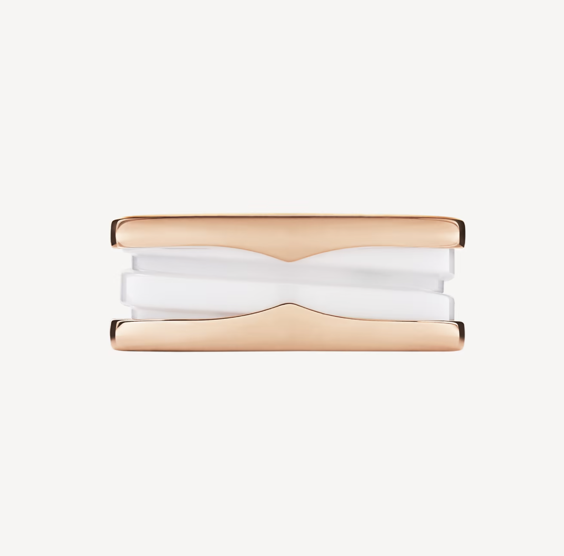 [baslovejewels]ZERO 1 TWO-BAND LOOPS AND WHITE CERAMIC SPIRAL PINK GOLD RING