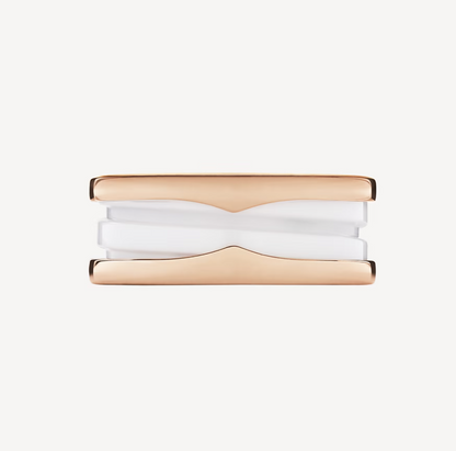 [baslovejewels]ZERO 1 TWO-BAND LOOPS AND WHITE CERAMIC SPIRAL PINK GOLD RING