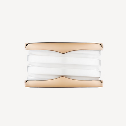 [baslovejewels]ZERO 1 FOUR-BAND LOOPS AND WHITE CERAMIC SPIRAL PINK GOLD RING