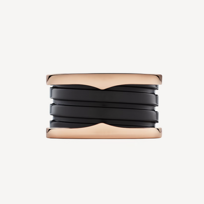 [baslovejewels]ZERO 1 FOUR-BAND LOOPS AND BLACK CERAMIC SPIRAL PINK GOLD RING