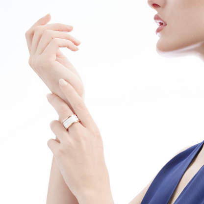 [baslovejewels]ZERO 1 FOUR-BAND LOOPS AND WHITE CERAMIC SPIRAL PINK GOLD RING