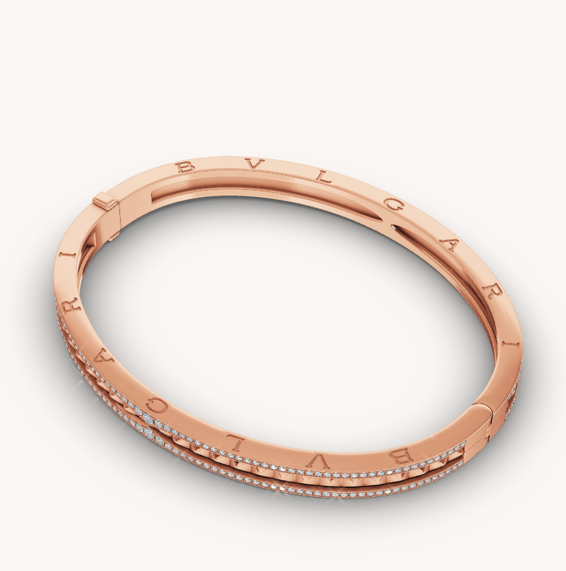 [baslovejewels]ZERO 1 SPIRAL AND PAVED DIAMOND PINK GOLD BRACELET
